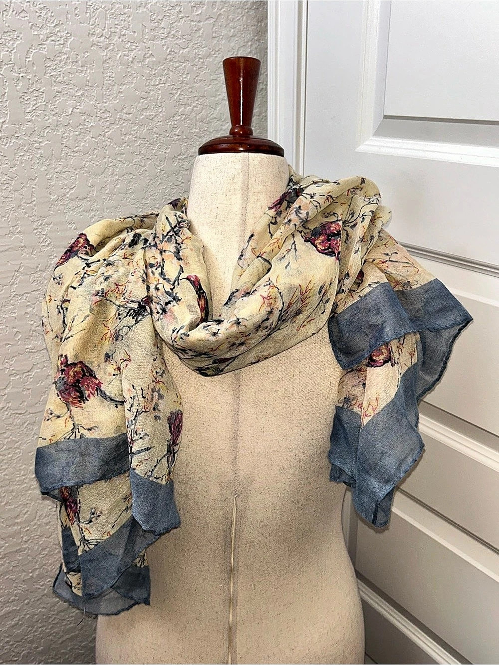 Nobia Floral Bird Print Statement Scarf